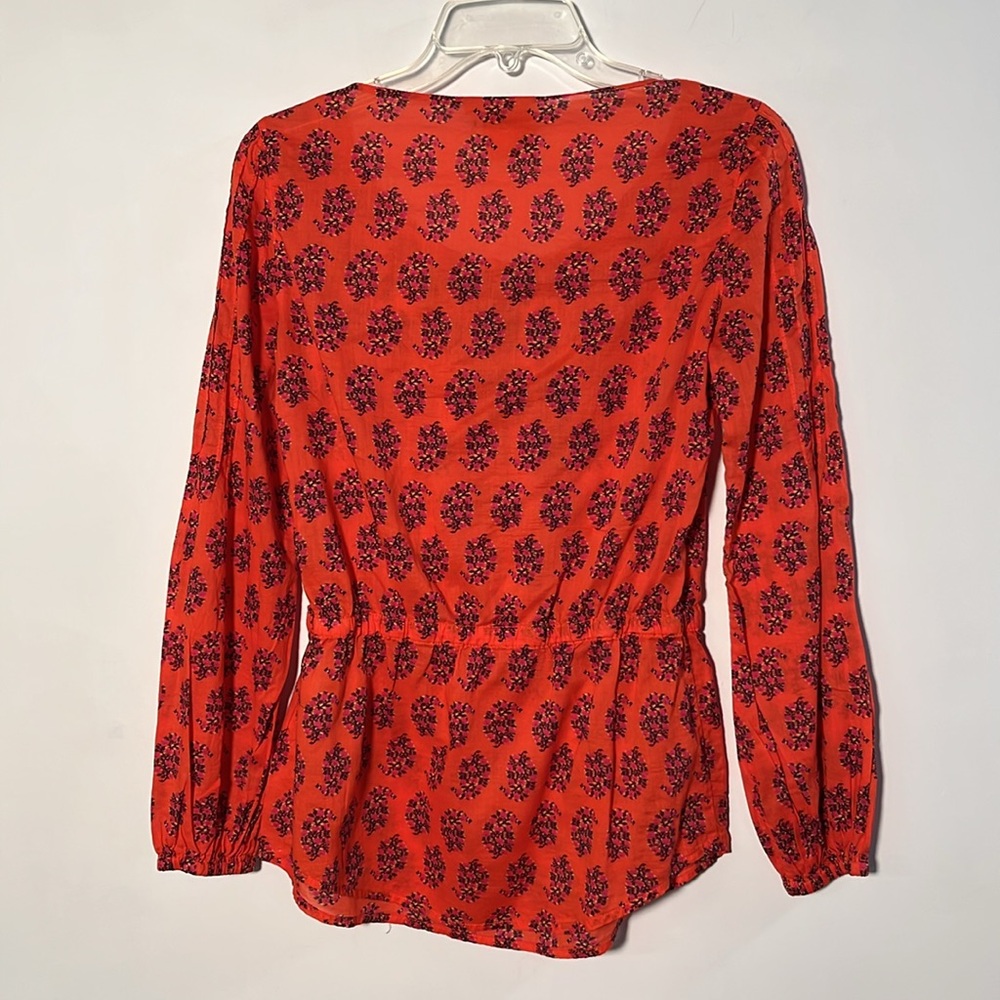 TORY BURCH "Evelina" 100% Cotton Floral Peasant Long SLV Boho/Office Tunic Top 2 - Picture 4 of 16
